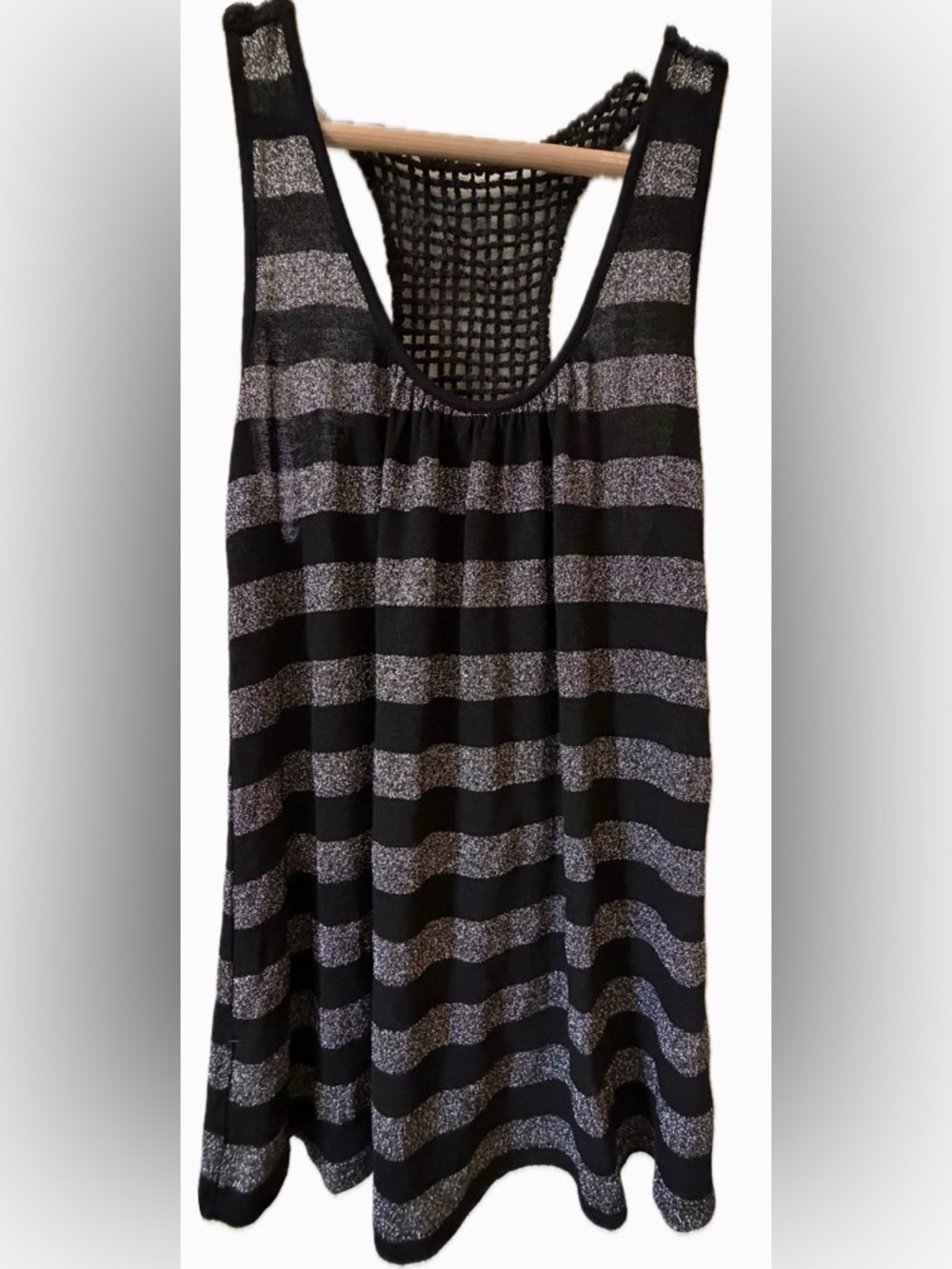 Papaya Black Silver Metallic Stripe Floral Racerback Tank Top Small